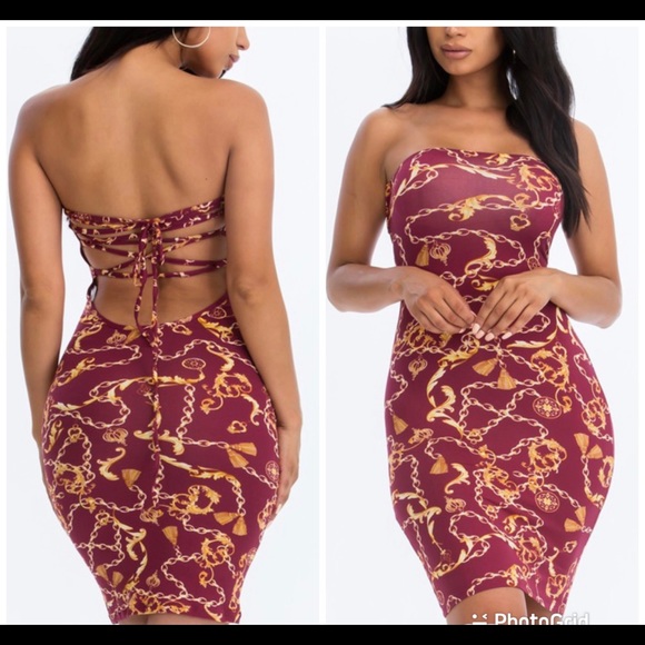 New Chain Print Criss Cross Back Dress - Picture 1 of 7